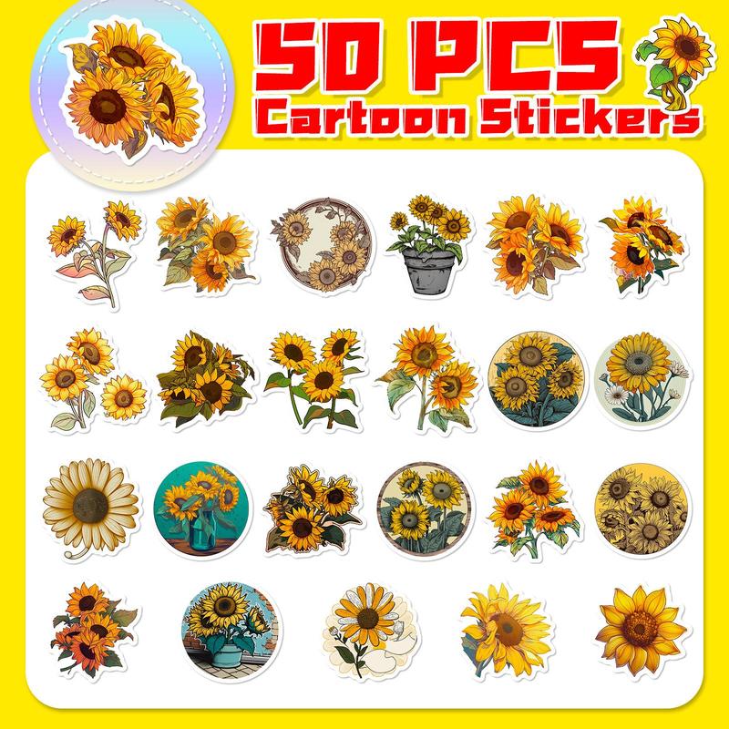 50pcs Cartoon Sunflower Series Sticker, Waterproof Sticker Pack for Wall Water Bottle Skateboard Helmet Car Bike Luggage Laptop, Birthday Decor, Mean Girls Decoration