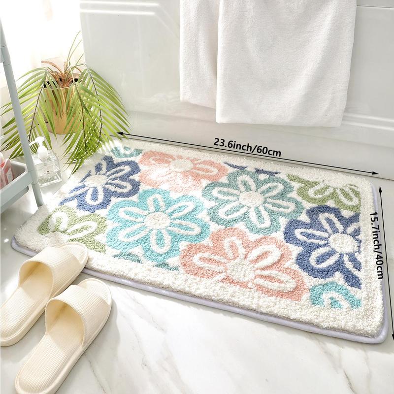 Flower Pattern Bathroom Mat, 1 Count Lovely Non-slip Floor Entryway Rug, Household Decorative Mat for Home Living Room Bedroom Kitchen