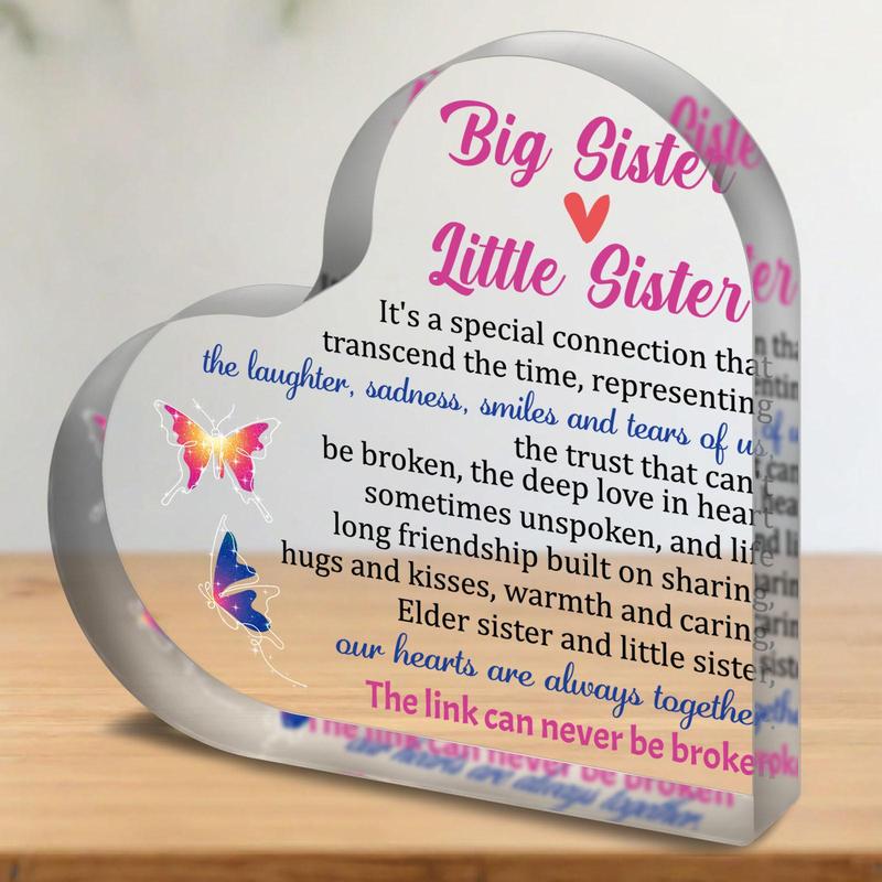 Acrylic Heart Shaped Plaque, Creative Desktop Ornament, Gift for Sister, Home Decor, Desk Decorations, Holiday Gift for Women