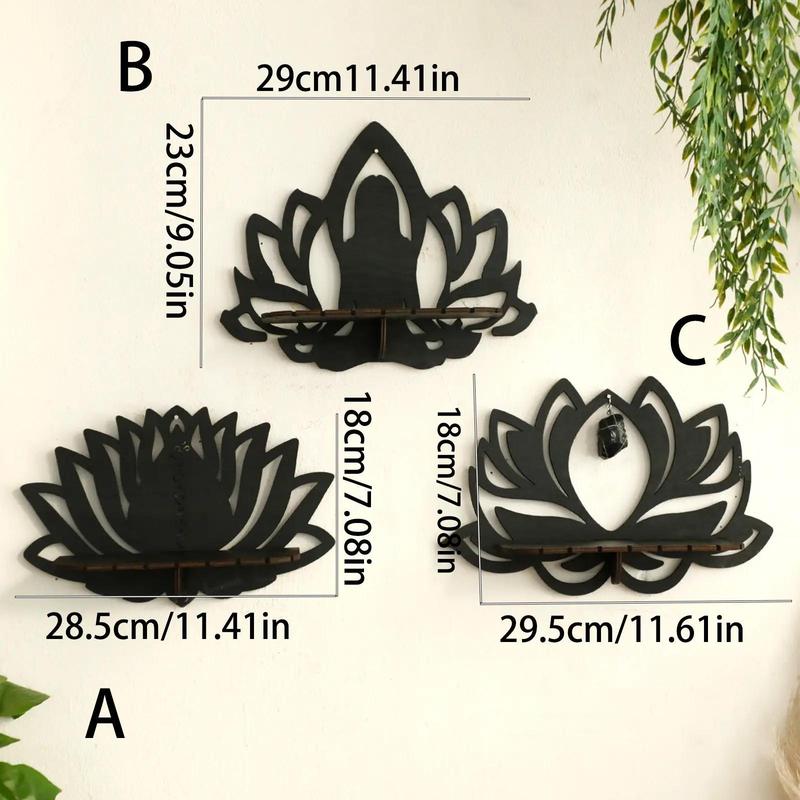 Lotus Flower Design Wall Hanging Shelf, 1 2 3 Counts Wooden Hanging Decor, Wall Shelf for Home Office Bedroom Living Room, Home Decor