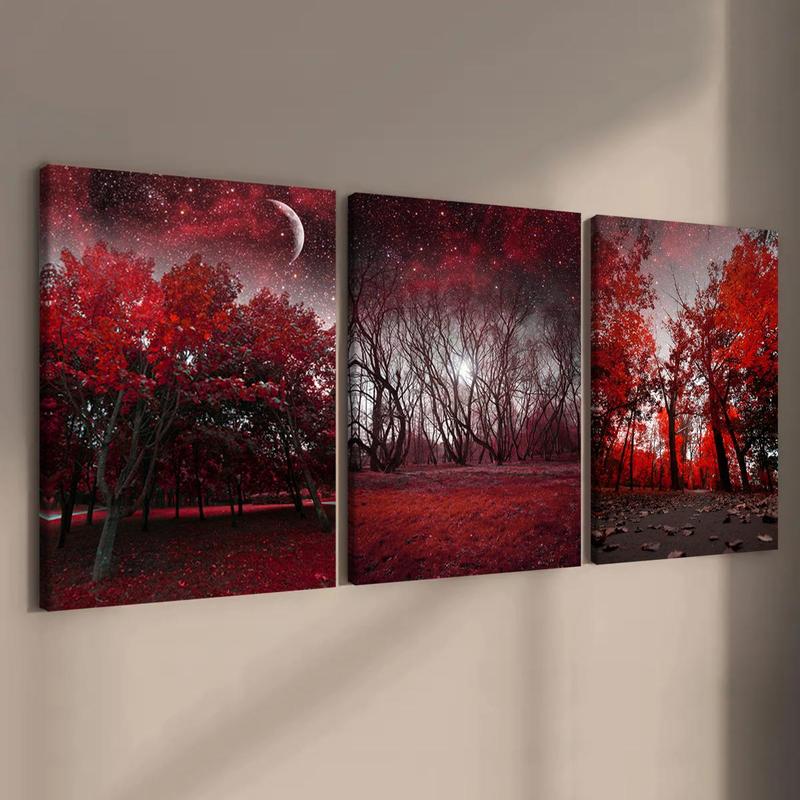 Wooden Framed Canvas Painting, 3 Counts set Starry Sky Over The Mangroves Pattern Wall Art, Wall Decor for Home Living Room Bedroom Office