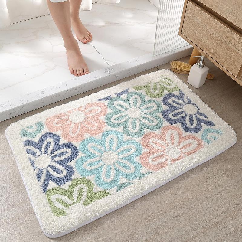 Flower Pattern Bathroom Mat, 1 Count Lovely Non-slip Floor Entryway Rug, Household Decorative Mat for Home Living Room Bedroom Kitchen