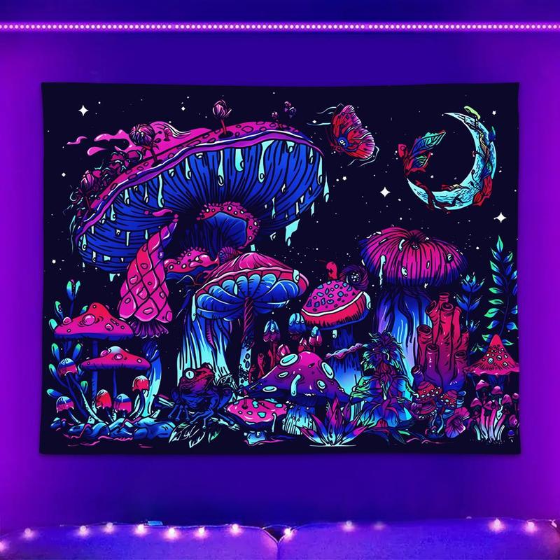 Fluorescent Mushroom Pattern Tapestry, 1 Count Sweet Furniture, Creative Wall Hanging Background Decoration for Home Living Room Bedroom, Summer for Gifts