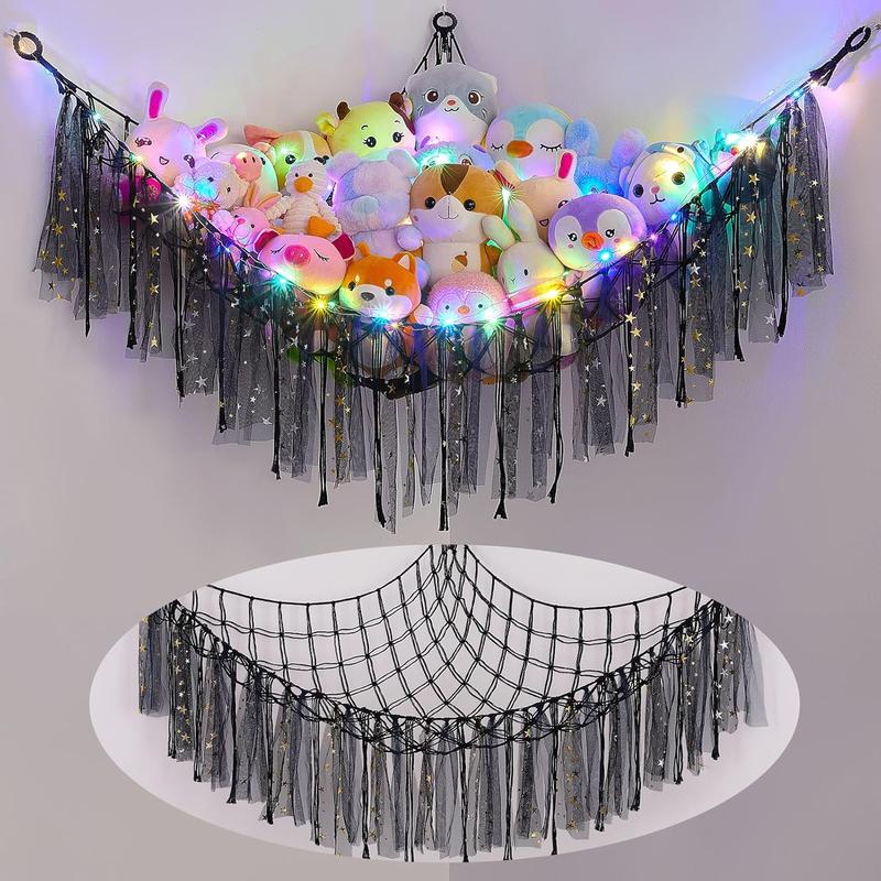 Stuffed  Hammock Net   Storage With Led Light Stuffed  Holder Coner Hanging  Organizer For   Cute Room Decor