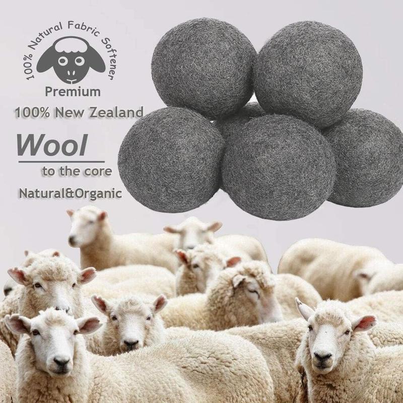 Wool Dryer Balls Dark Grey XL 6-Pack, 100% New Zealand Organic Fabric Softener for 1000+ Loads, Safe & Hypoallergenic, Reduce Wrinkles & Shorten Drying Time Naturally (6count Grey-XL) Accessories Laundry