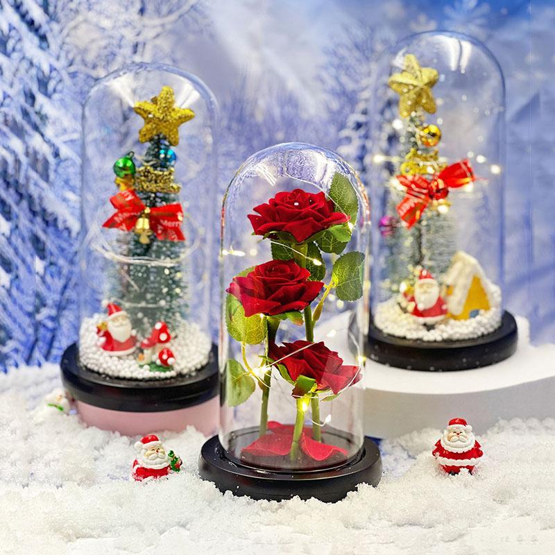 Glass Cover Rose with Gift Box, 1 Count Battery Powered Artificial Rose Decorative Ornament without Battery, Decorative Flower for Home Party & Festival