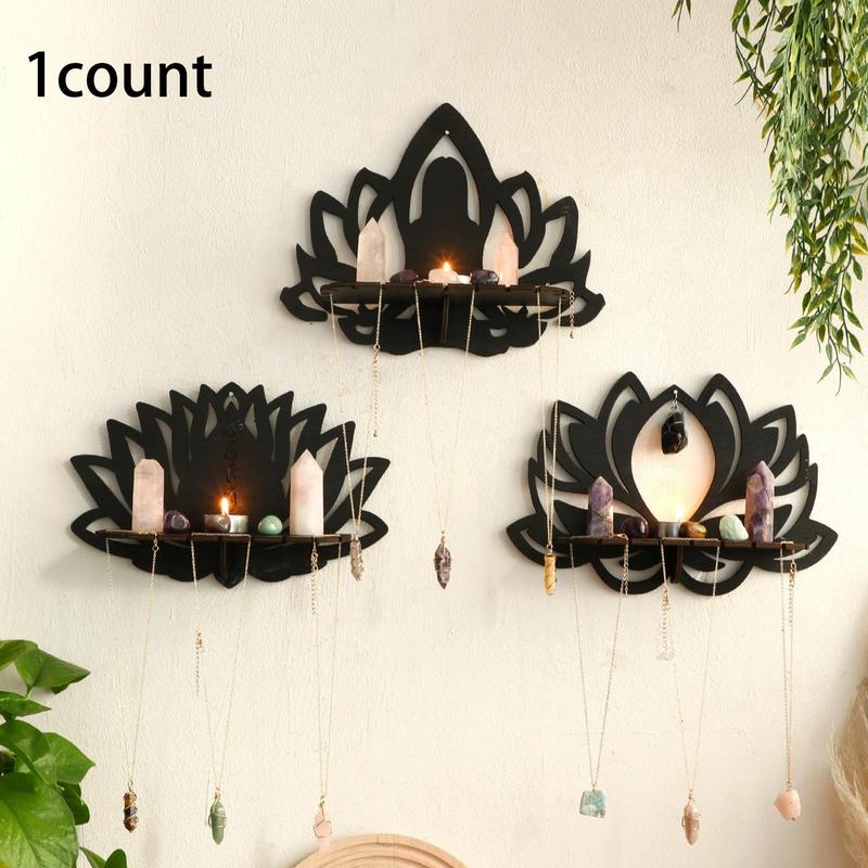 Lotus Flower Design Wall Hanging Shelf, 1 2 3 Counts Wooden Hanging Decor, Wall Shelf for Home Office Bedroom Living Room, Home Decor