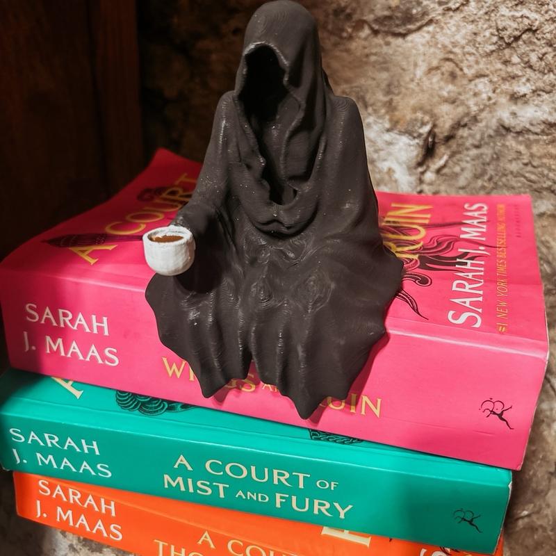 Grim reaper sipping tea bookshelf decor-3D printed - perfect for book lovers! Figurine Hand