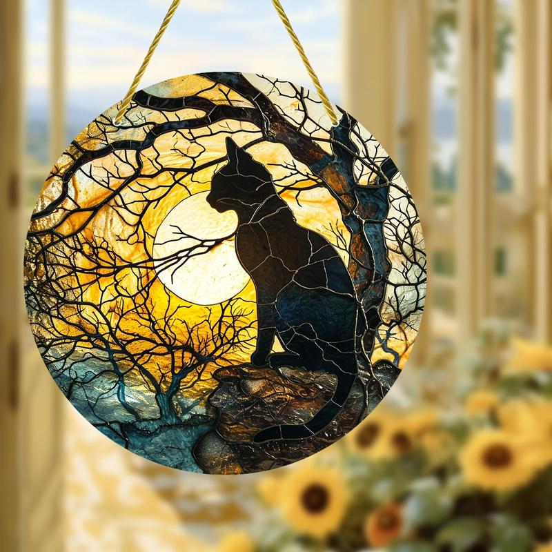 Cat Pattern Hanging Decor, 2 Counts Round Acrylic Hanging Ornament, Hanging Decor for Home Garden Party, Home Decor, Wall Decor