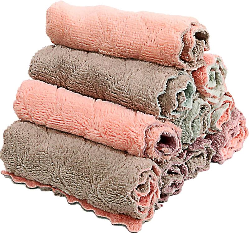 Microfiber Kitchen Washcloths, Coral Velvet Dishtowels, Premium Table Cleaning Cloths, Non-Stick Oil Quick Dry Dish Towels, Soft Tea Towels, 10 Pack