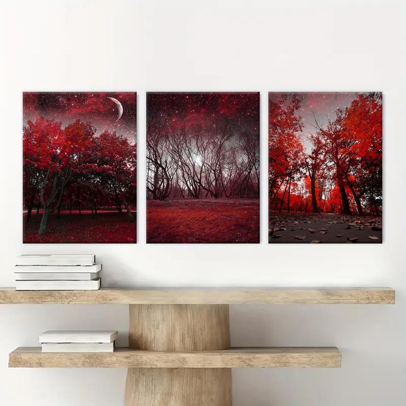 Wooden Framed Canvas Painting, 3 Counts set Starry Sky Over The Mangroves Pattern Wall Art, Wall Decor for Home Living Room Bedroom Office