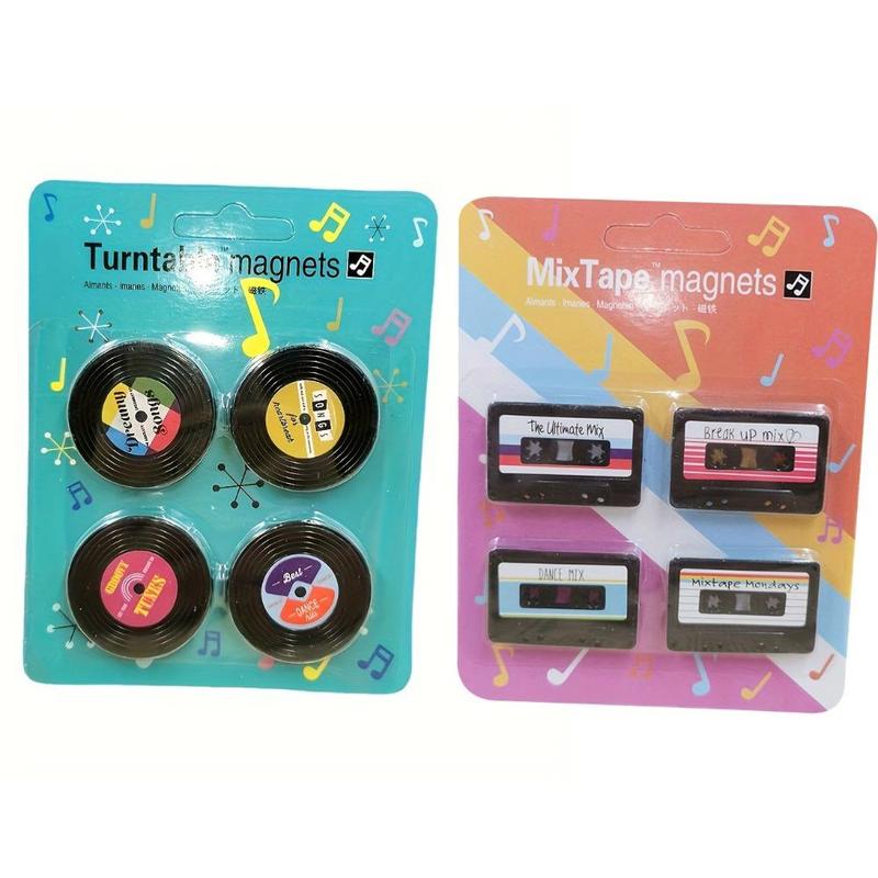 Cassette Tape and Record Design Refrigerator Magnet, 4 Counts set Vintage Refrigerator Magnets for Kitchen Decoration, Cute and Unique Gift