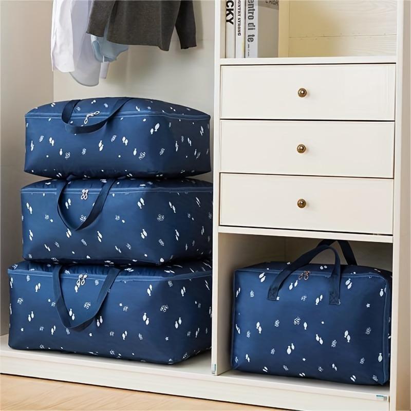 Summer Printed Clothes Storage Bag, 3 Counts Large Capacity Quilt Storage Bag With Zipper & Handle, Storage Organizer For Home Wardrobe Closet