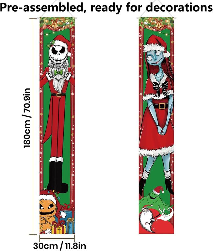 Jack Skellington Sally Banner Nightmare Before Christmas Decorations Porch Door Sign Welcome Banner Indoor Outdoor Wall Home Party Supplies