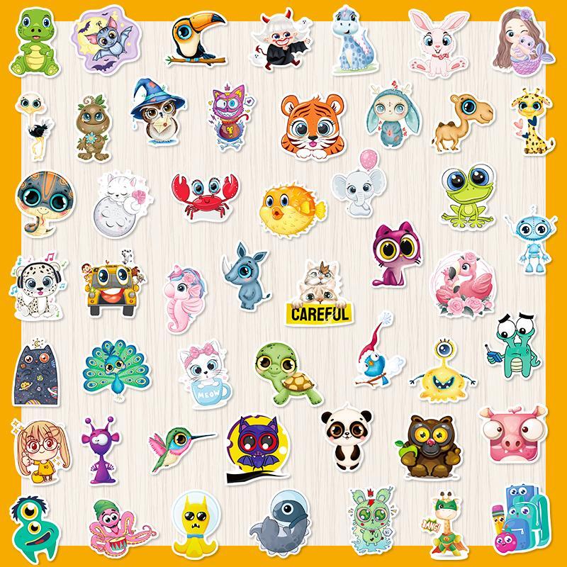 50pcs Cute Animal Pattern Self-Adhesive Sticker, Waterproof Skateboard Decoration Sticker