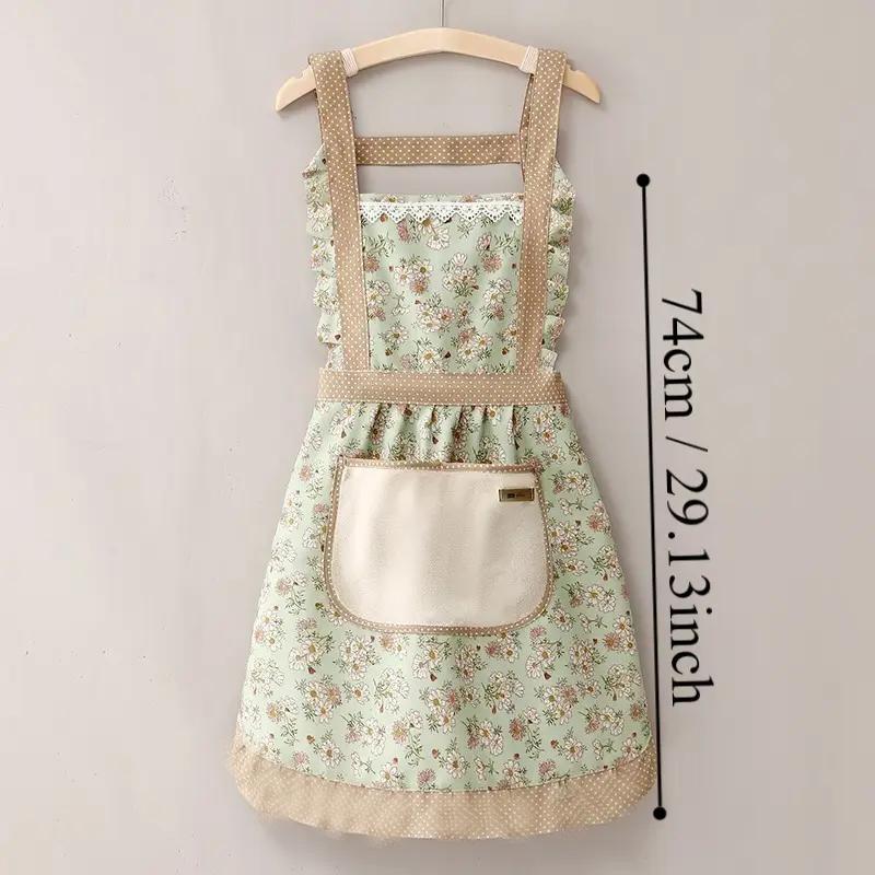 Floral Print Apron with Pocket, Household Essentials, Summer Stuff Cute Waterproof Oil-proof Apron for Women, Kitchen Cooking Apron for Baking and Gardening, Halloween Gifts, 2024 Kitchen Gadgets, Birthday Gifts