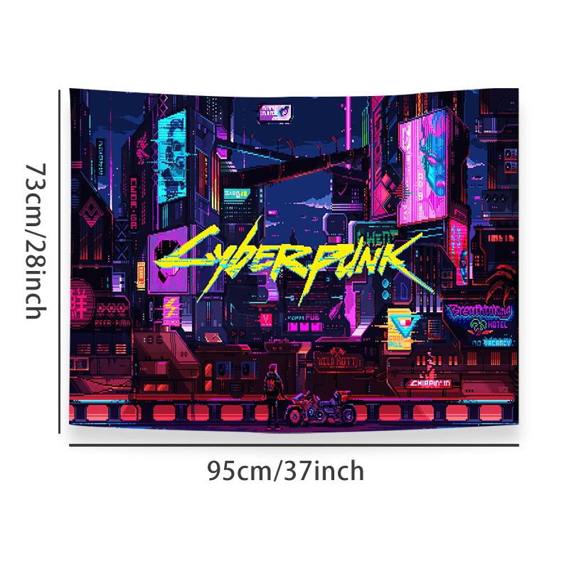 Cyberpunk Urban Night Tapestry - Multicolored, Large Polyester Wall Hanging for Living Room & Bedroom, Washable, Includes Free Accessories - Perfect Gift for Boyfriends and Friends