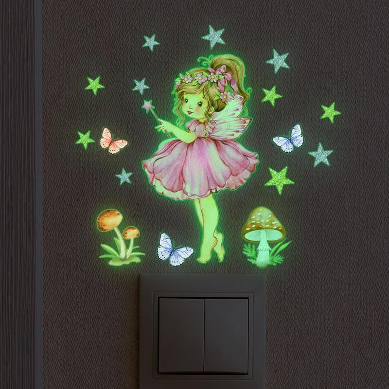 Fairy & Butterfly Pattern Luminous Switch Sticker, Glow in The Dark Wall Decal, Decorative Sticker for Home Bedroom Living Room