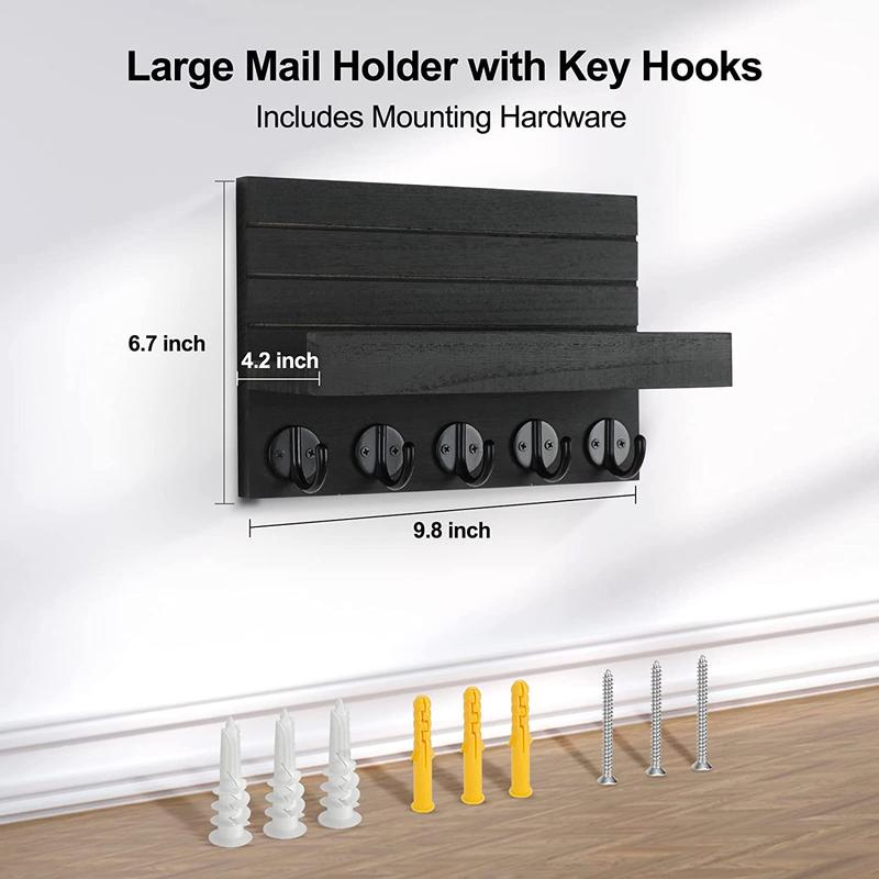 Key Holder for Wall, Decorative Key and Mail Holder with Shelf Has Large Hooks for Bags, Coats, Umbrella – Paulownia Wood Key Hanger with Mounting Hardware (9.8”W X 6.7”H X 4.2”D) - FAST 2-3 Day Delivery