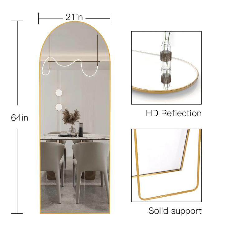 Full Length Mirror. 64''x21'' Full Length Mirror, Arched Floor Mirror, Full Body Mirror Standing, Gold Arched Wall Mounted Mirror Dressing Mirror