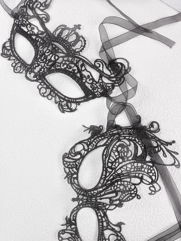 Hollow Out Lace Masks Set with Ribbon, Fashionable Masks for Women & Men, Costume Accessories for Party, Dance Party Style Mask, Costume Mask As Halloween Gift