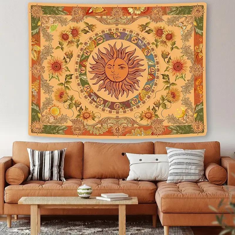 Sun & Moon Pattern Tapestry, 1 Count Boho Style Wall Hanging Tapestry, Wall Art Decor for Home Living Room Bedroom Dormitory