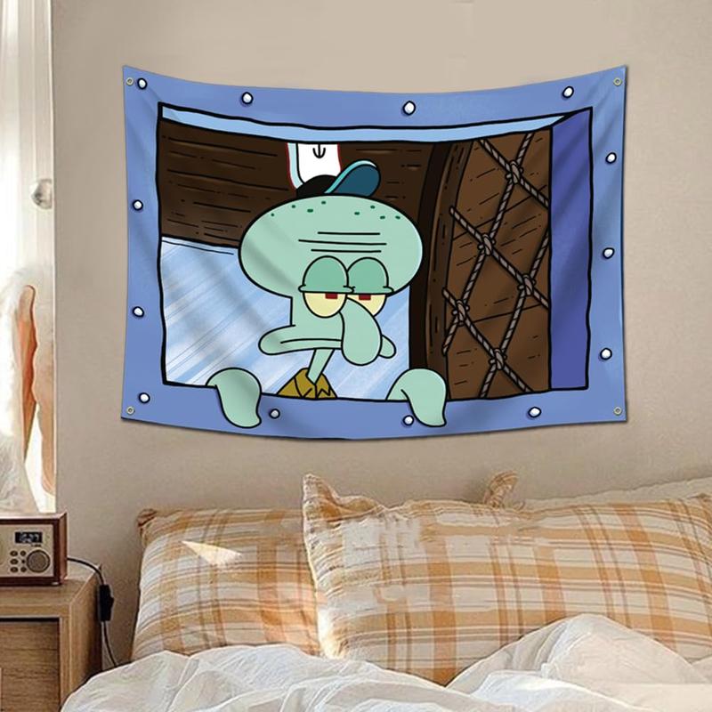 3x4Feet Funny Meme Squid Tapestry, College Dorm Flag For Room Man Cave Frat Wall Outdoor Decor Flag With 4 Brass Grommets Room Decor,Outdoor,Gift