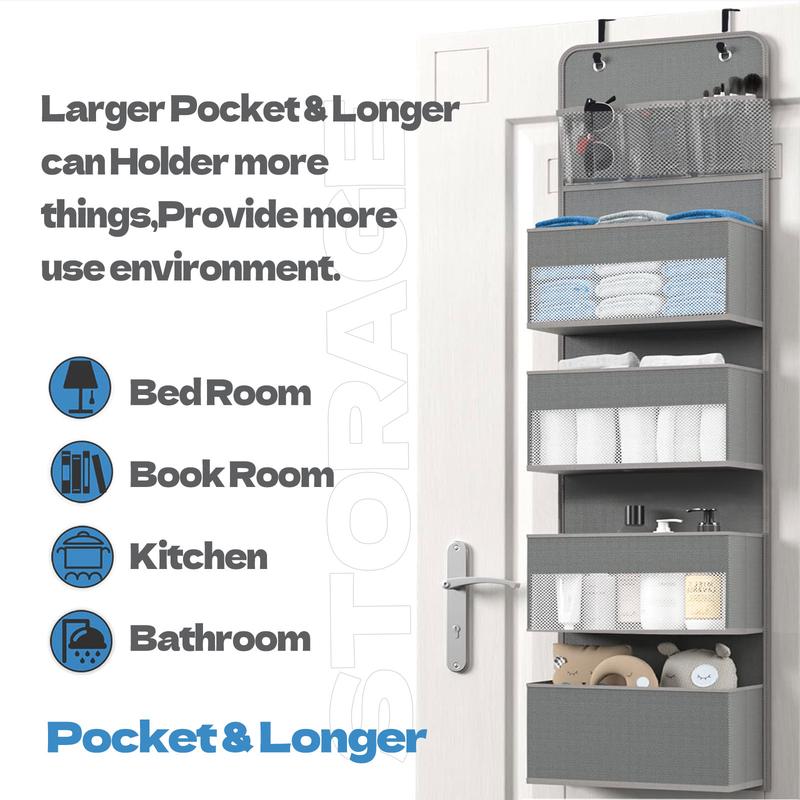 Over Door Organizer Storage for Nursery Bathroom Bedroom Pantry, 40lbs Capacity Hanging Door Organizer with 4 Large 3 Mesh Pocket Fitting Installation