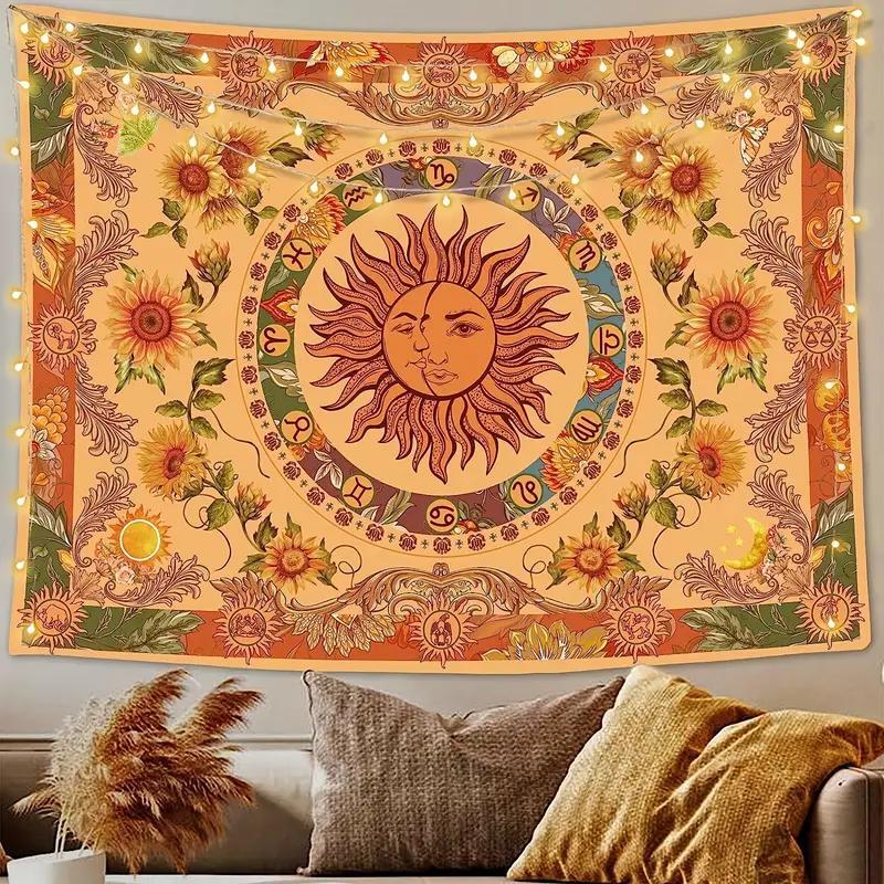 Sun & Moon Pattern Tapestry, 1 Count Boho Style Wall Hanging Tapestry, Wall Art Decor for Home Living Room Bedroom Dormitory