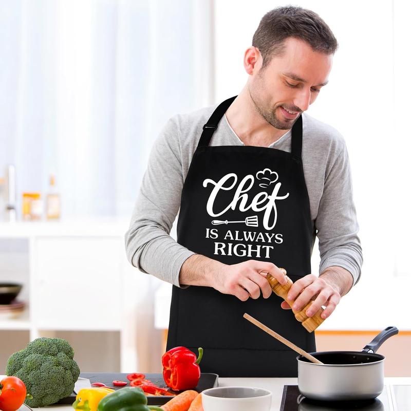 Funny Cooking Aprons for Women Men, CHEF IS ALWAYS RIGHT, Aprons for Cooking Kitchen Grilling Aprons with Two Pockets, Grill Apron Adjustable Chef Apron, Gift for Dad Mom