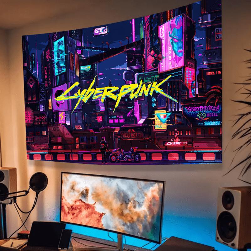 Cyberpunk Urban Night Tapestry - Multicolored, Large Polyester Wall Hanging for Living Room & Bedroom, Washable, Includes Free Accessories - Perfect Gift for Boyfriends and Friends