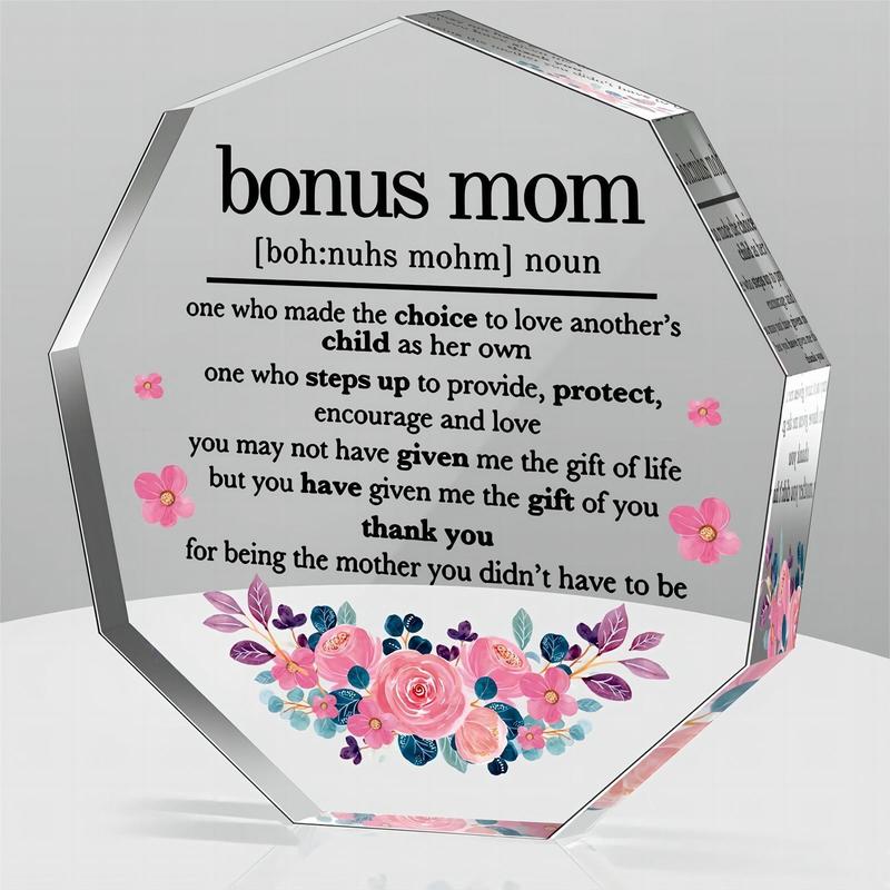 Flower & Letter Pattern Acrylic Plaque for Gifts, Creative Nonagon Desktop Decorative Plaque for Gift Ideas, Sweet Birthday Gift for Mom, Summer Decorations for Home Signs Signs Signs