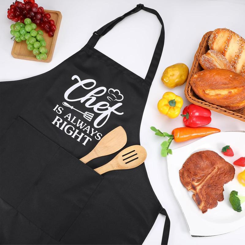 Funny Cooking Aprons for Women Men, CHEF IS ALWAYS RIGHT, Aprons for Cooking Kitchen Grilling Aprons with Two Pockets, Grill Apron Adjustable Chef Apron, Gift for Dad Mom