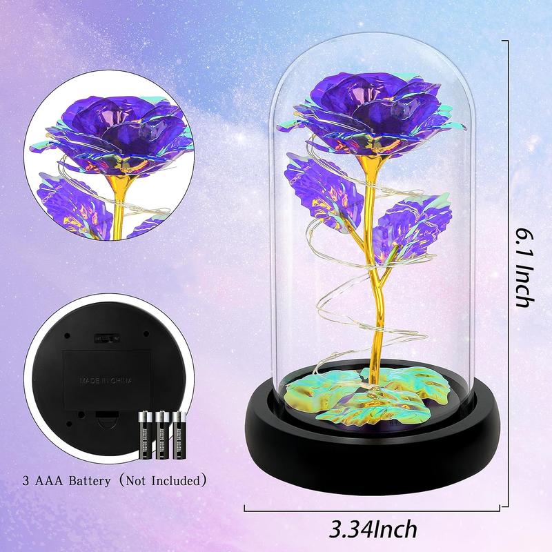 Birthday Gifts for Women,Mothers Day Rose Gifts for Mom,Womens Glass Rose Gifts,Light Up Rose Flowers in Glass Dome,Colorful Purple Flower Rose Mom Gifts for Her,Wife,Mom,Girls,Anniversary