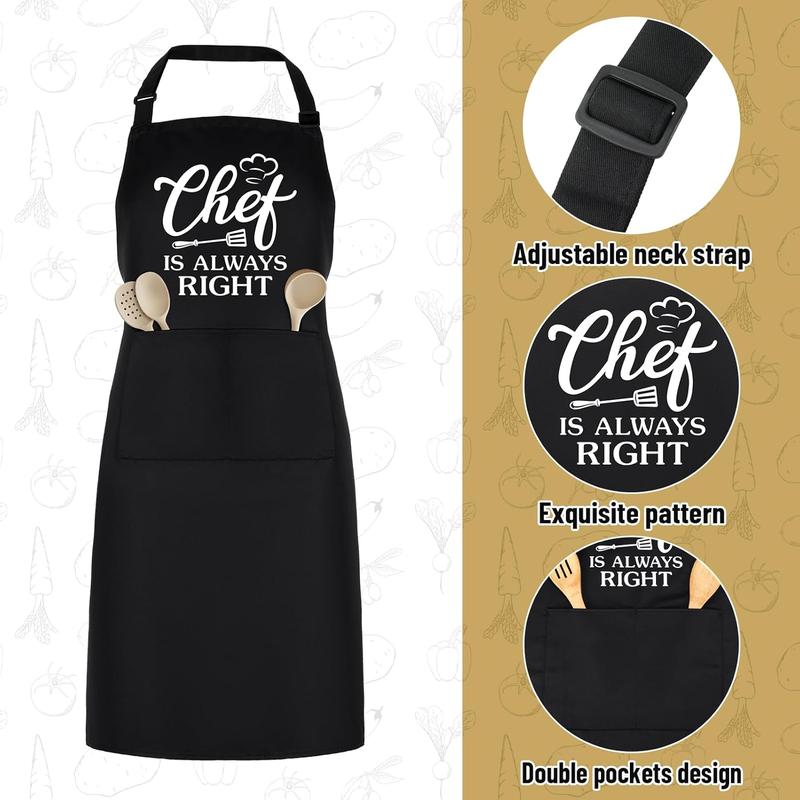 Funny Cooking Aprons for Women Men, CHEF IS ALWAYS RIGHT, Aprons for Cooking Kitchen Grilling Aprons with Two Pockets, Grill Apron Adjustable Chef Apron, Gift for Dad Mom