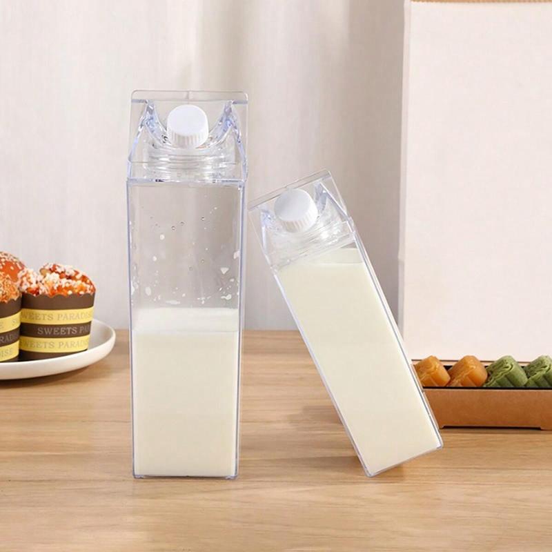 Milk Bottle, 1 Count Clear Square Sealed Fresh Milk Storage Bottle, Portable Milk Container for Home Office School, Kitchen Gadgets, Music Festival Accessories