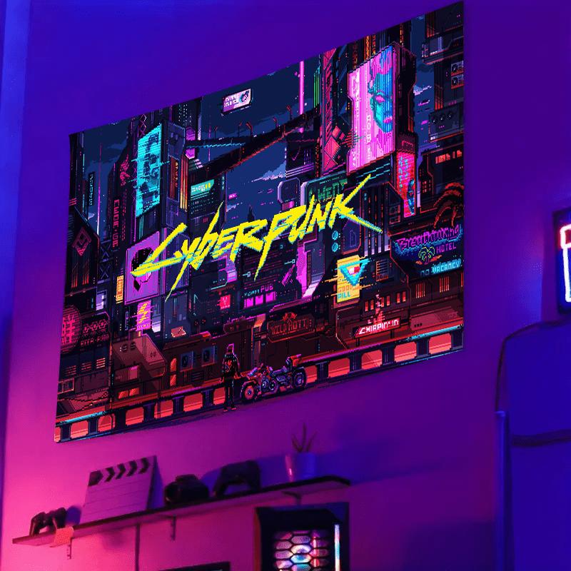 Cyberpunk Urban Night Tapestry - Multicolored, Large Polyester Wall Hanging for Living Room & Bedroom, Washable, Includes Free Accessories - Perfect Gift for Boyfriends and Friends