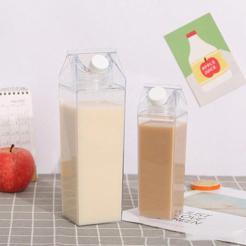 Milk Bottle, 1 Count Clear Square Sealed Fresh Milk Storage Bottle, Portable Milk Container for Home Office School, Kitchen Gadgets, Music Festival Accessories