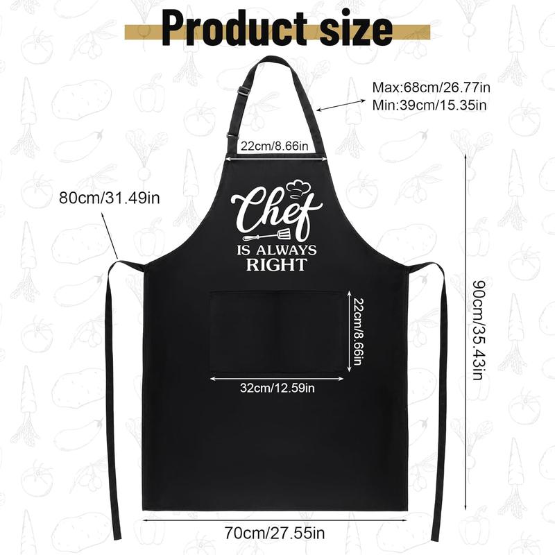 Funny Cooking Aprons for Women Men, CHEF IS ALWAYS RIGHT, Aprons for Cooking Kitchen Grilling Aprons with Two Pockets, Grill Apron Adjustable Chef Apron, Gift for Dad Mom