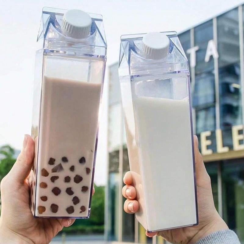 Milk Bottle, 1 Count Clear Square Sealed Fresh Milk Storage Bottle, Portable Milk Container for Home Office School, Kitchen Gadgets, Music Festival Accessories