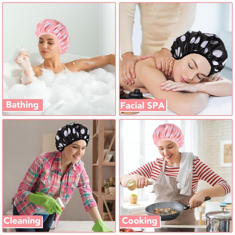 2 Sets Large Shower Caps for Women, Waterproof Shower Cap Double Layers Bath Caps Stocking Stuffers for Women Long Thick Hair