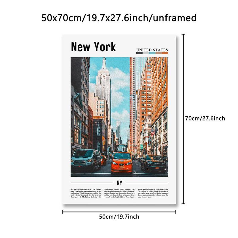 Unframed Canvas Poster, 1 Count New York City Street Pattern Wall Art, Wall Decor for Home Living Room & Bedroom & Office