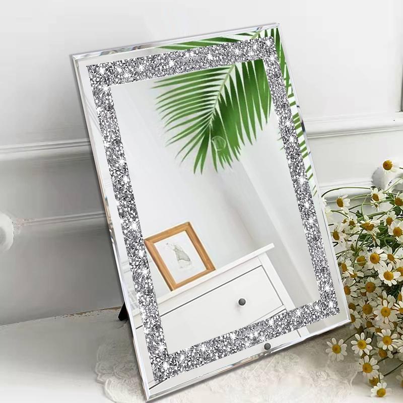 2PCS Diamond Mirrors Cute and Portable Desktop Mirror with Braces Accent Decorative Mirror for Vanity Table Bedroom（10”x12”）