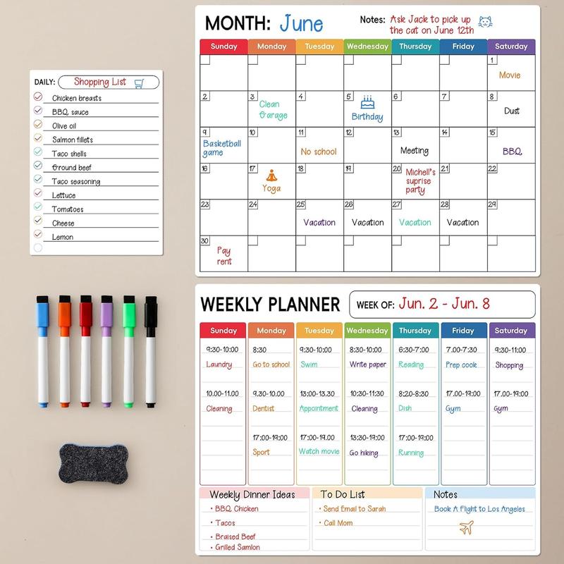 LANDNEOO Magnetic Dry Erase Calendar for Refrigerator, 3 Pack-Monthly, Weekly, Daily Magnet Fridge Whiteboard Planner for Chore Chart, Menu, to Do List, 14