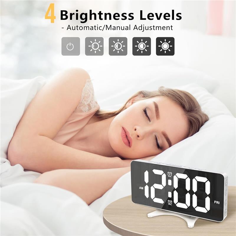 Alarm Clocks for Bedrooms, Slim LED Mirror Digital Alarm Clock, Large Display with Dim Mode, Dual USB Port, 4 Level Brightness&2 Level Volume, Desk Clock for Office Home Bedroom Dorm Living Room Decor