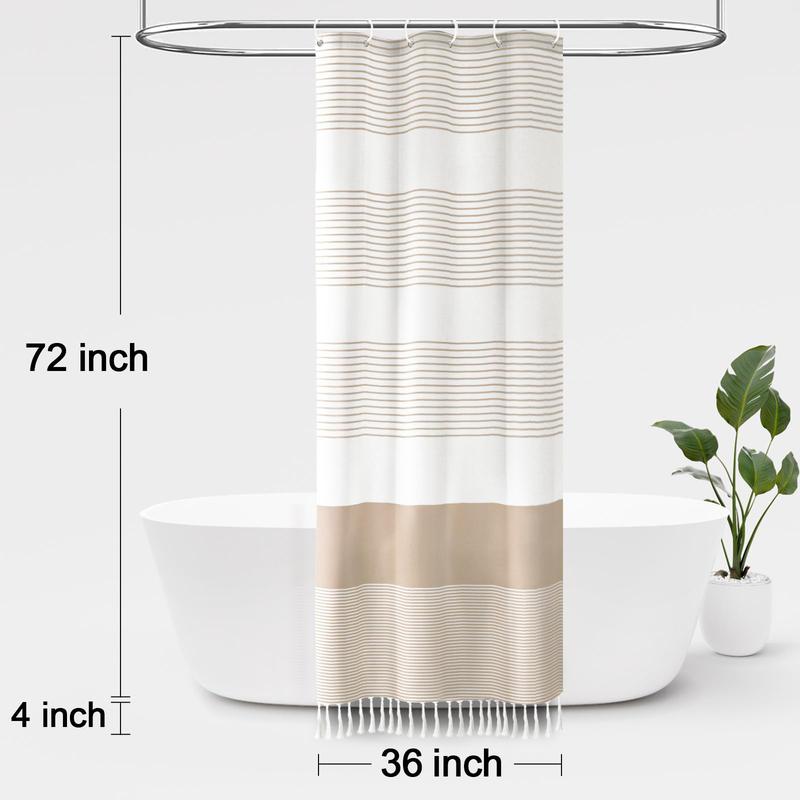 Boho Beige Shower Curtain for Bathroom Stripe Tassel Shower Curtain 36 X 72 Inches Farmhouse Linen