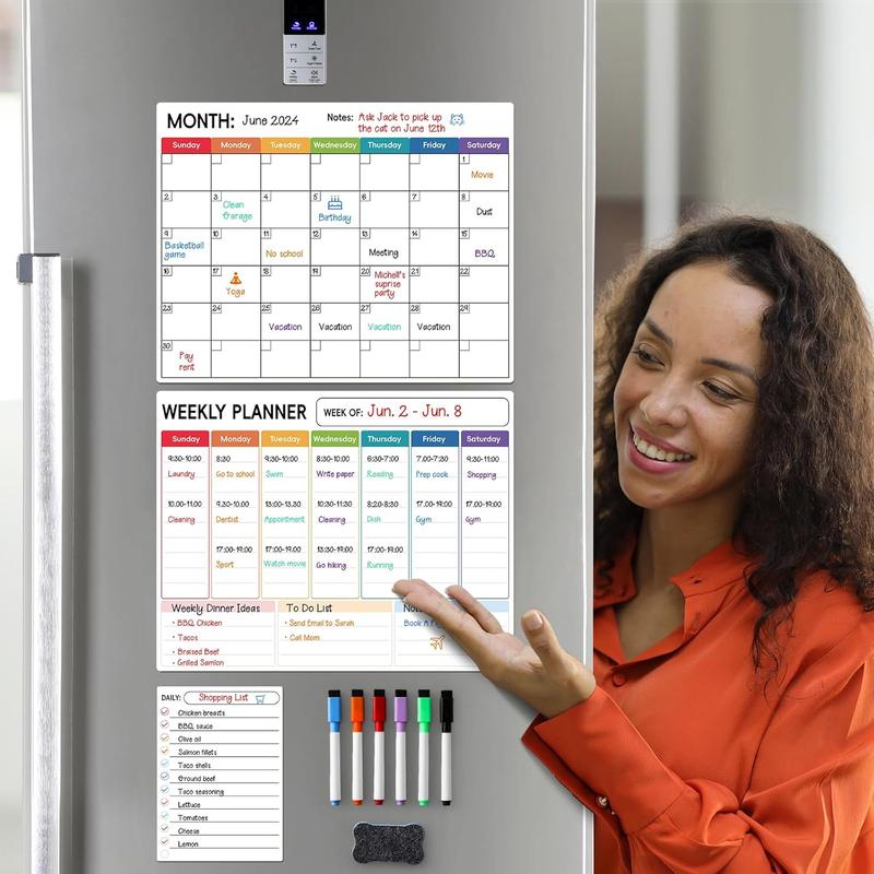 LANDNEOO Magnetic Dry Erase Calendar for Refrigerator, 3 Pack-Monthly, Weekly, Daily Magnet Fridge Whiteboard Planner for Chore Chart, Menu, to Do List, 14