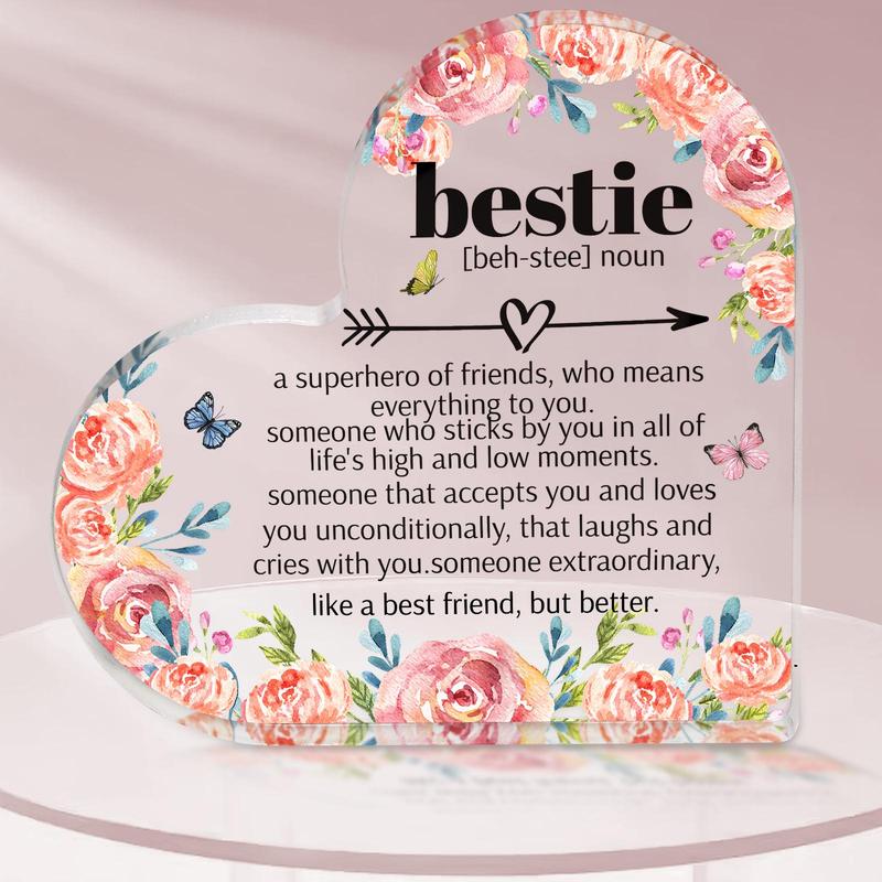 Flower Pattern Acrylic Heart Shaped Plaque, 1 Count Creative Transparent Acrylic Heart Plaque, Birthday Gift for Bestie Sister Friend