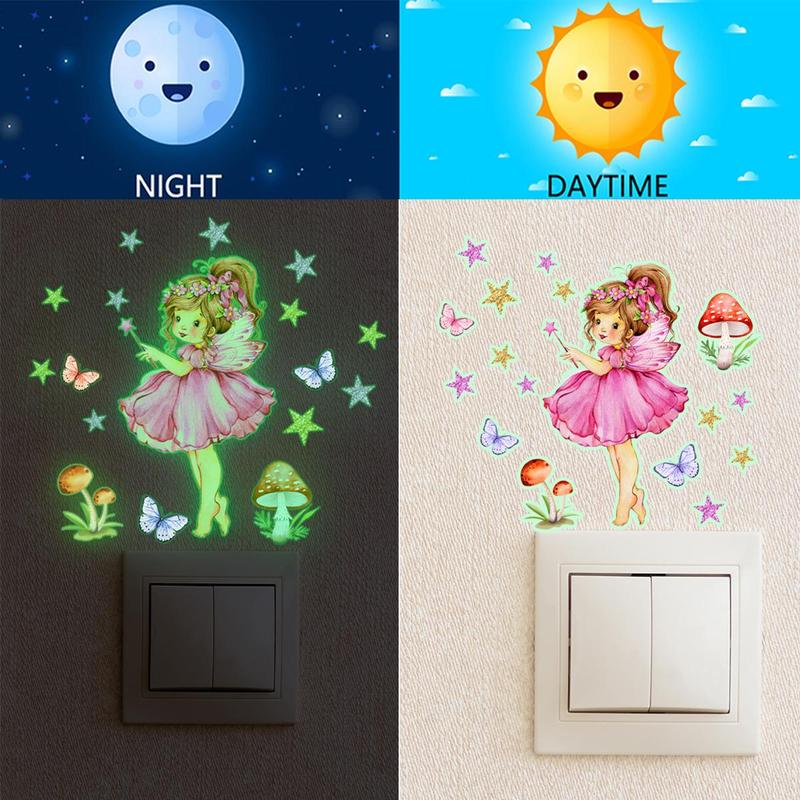 Fairy & Butterfly Pattern Luminous Switch Sticker, Glow in The Dark Wall Decal, Decorative Sticker for Home Bedroom Living Room