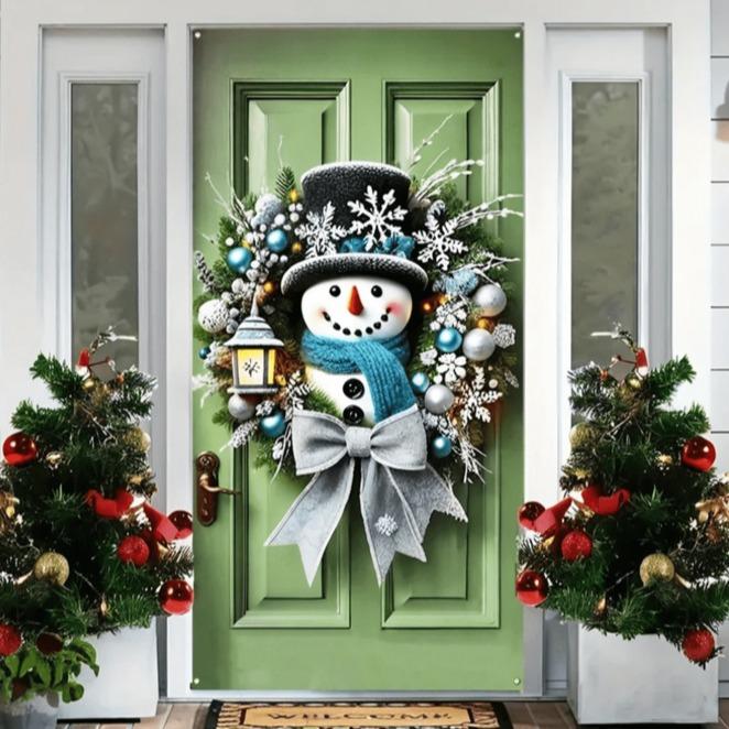 Holiday Snowman & Christmas Wreath Decorative House Flag - 35 X 70 Inches Polyester, No Power Needed - Perfect Indoor & Outdoor Holiday Decor